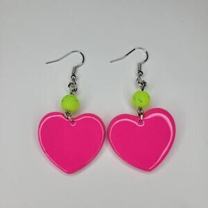 UV Reactive Hot Pink and Green Heart Earrings